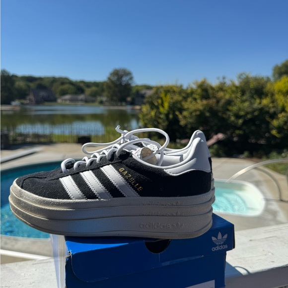 Adidas Gazelle BOLD Black and White Platform Sneakers - Picture 1 of 14
